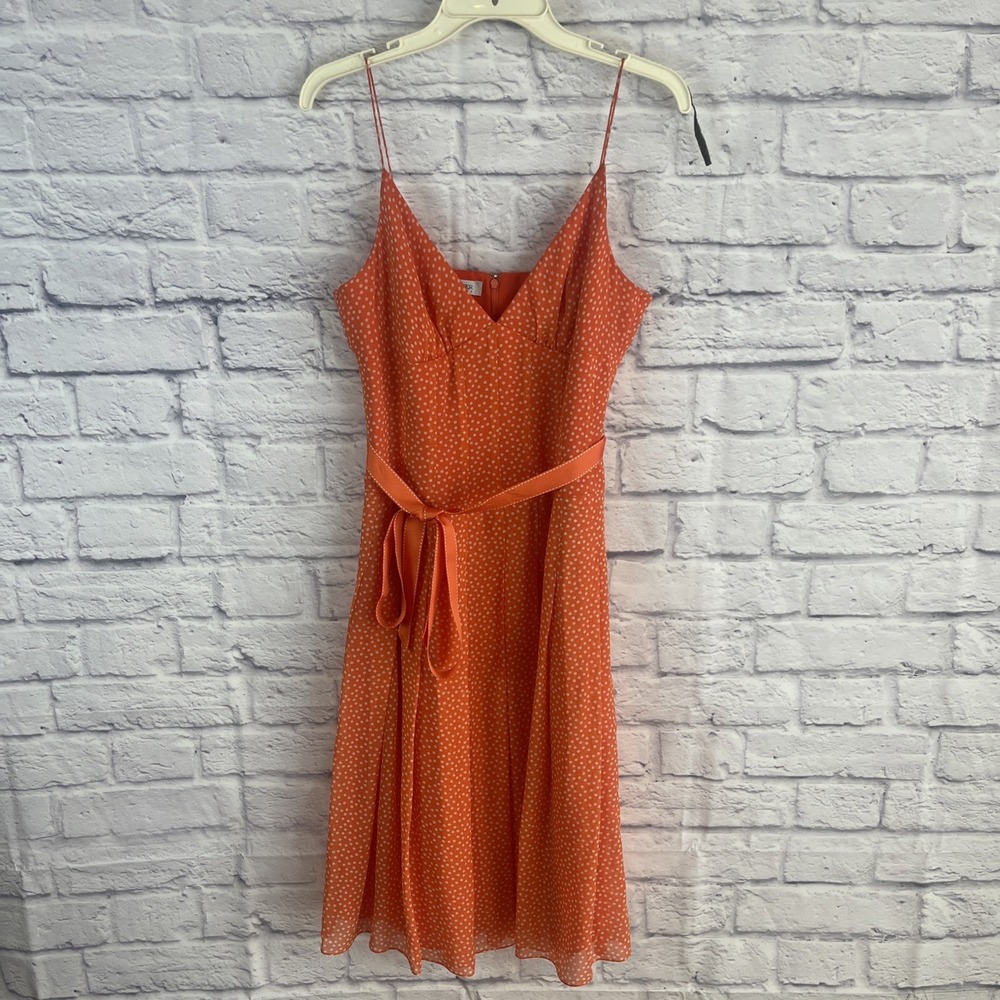 Kay Unger Orange Polka Dot Midi Dress